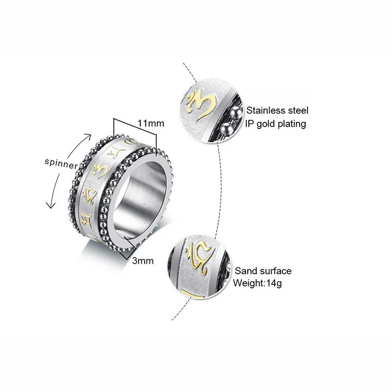 ZORCVENS Новое вращающееся кольцо с мантрой для мужчин 11 мм нержавеющая сталь молитва религиозный мужской Спиннер Anel ювелирные изделия
