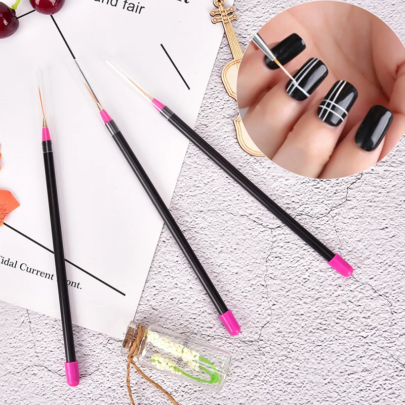 New 3PCS Pro Nail Art Brush Liner Sets Acylic Black Handle for UV Gel