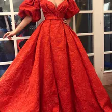 Leeymon Красное Жаккардовое Вечернее Платье милое с открытыми плечами пышные рукава длиной до пола Вечерние платья на заказ