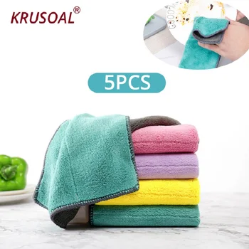 

5 pcs Double-sided rag dish towel non-oil rag absorbent water lint thick double-sided microfiber cleaning cloth kichen tools