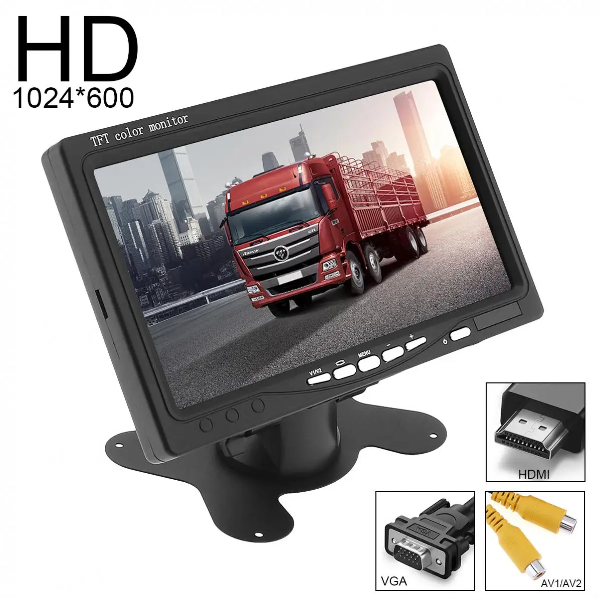 7 Inch 169 HD 1024x600 LCD Color Car Rear View Monitor 2 Video Input