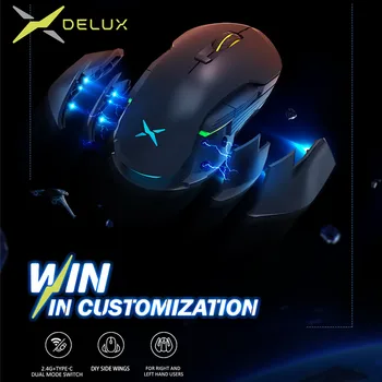

Delux M627 DIY Side Wings wireless Gaming Mouse 16000 DPI 8 Buttons RGB Optical Left and Right hand Mice For PC Game User