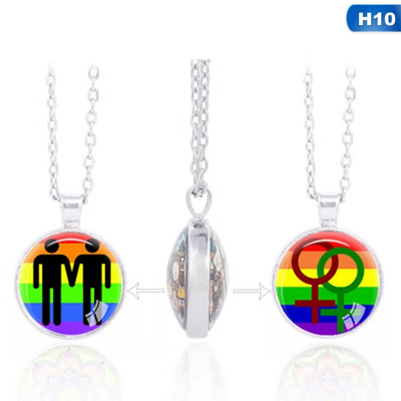 Двухстороннее ожерелье с подвеской для геев Прайд Мода LGBT Collares Радужный цветной узор талисманы Bijoux длинноцепочечный котел