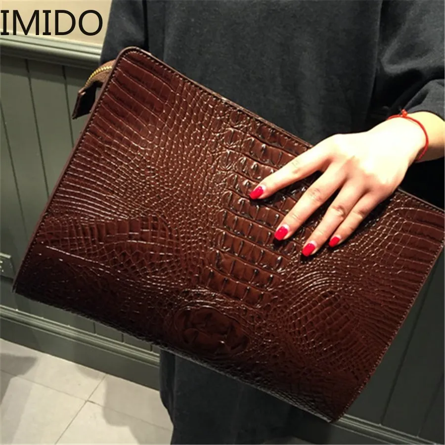 

IMIDO 2019 New Brand Crocodile Pattern Day Clutches PU Leather Envelope Women Messenger Bag Praty Evening Bag Handbags Purses