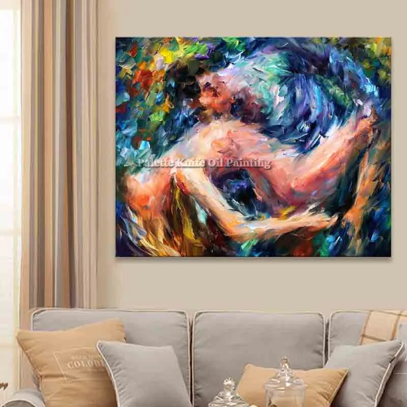 

Canvas painting of Lovers nude palette knife Sexy wall pictures for living room,Francoise Nielly Nude women Impasto figure