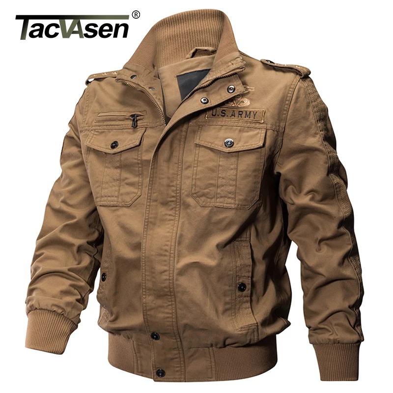 TACVASEN Men Military Jacket Spring Cotton Slim Jacket Coat Army Pilot