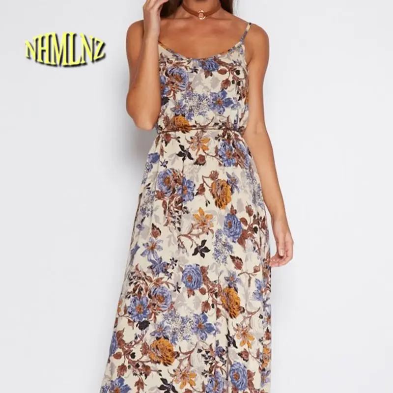 beach round neck elastic waist printed maxi dress beach round neck elastic waist printed maxi dress