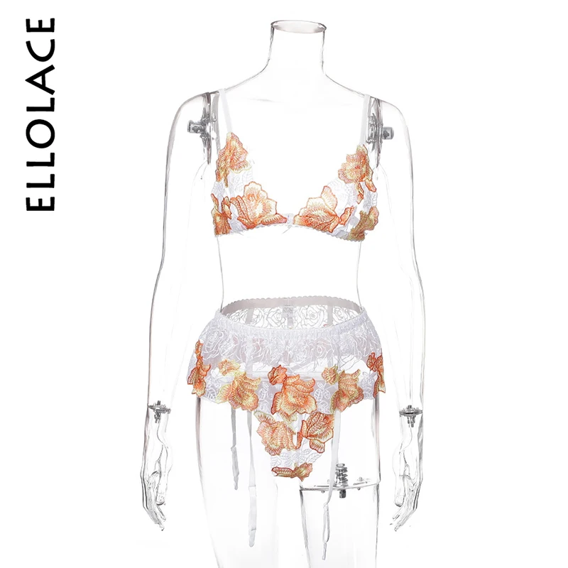 

Ellolace Floral Lace Embroidery Sexy Lingerie Set Women Underwear Sets Fashion Sexy Yellow Decoration Bralette Bra Set 2019 New