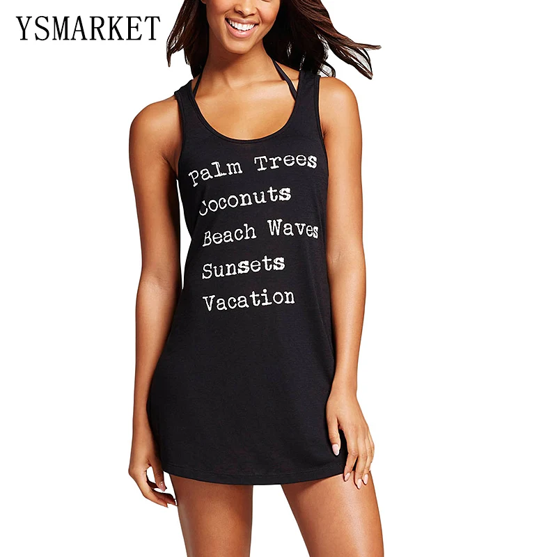 New Women Print Tank Tops Black White Graphic Tank Swim Cover Up Dress