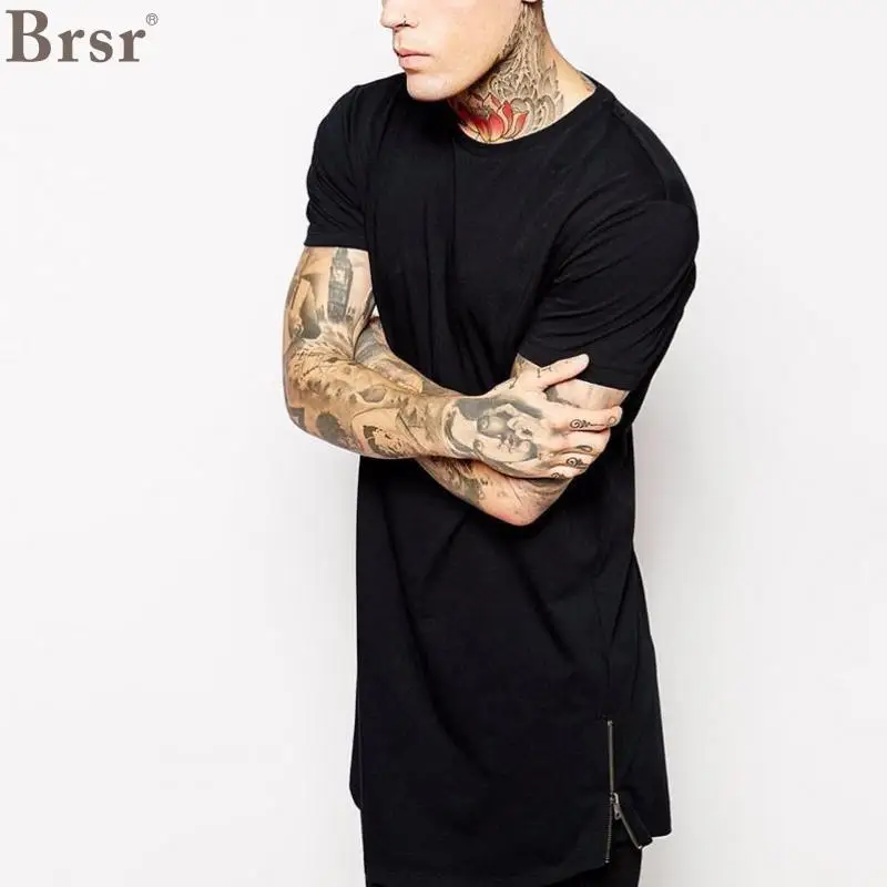 

2018 Europe and the United States high street style simple fashion men short sleeve T shirt trend side zipper round neck T shirt