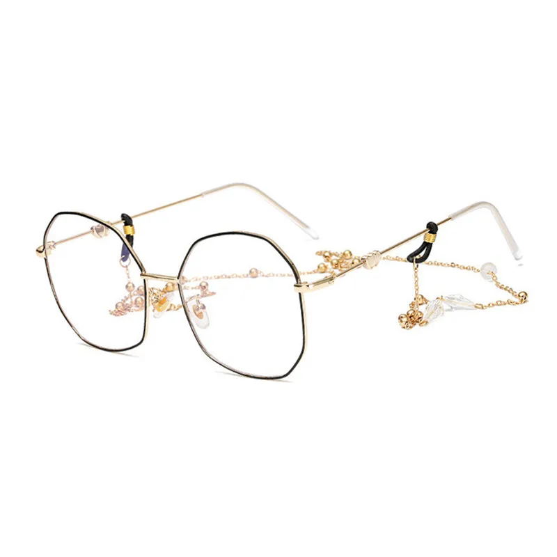 YOOSKE, анти-синий светильник, женские очки, большие очки, оправа, оптическая оправа с металлической цепью, аксессуары для очков - Цвет оправы: Black Gold -GD Chain