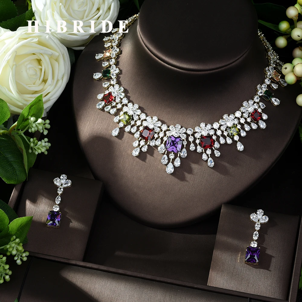 HIBRIDE новые модные свадебные ювелирные наборы AAA CZ камни серьги ожерелье