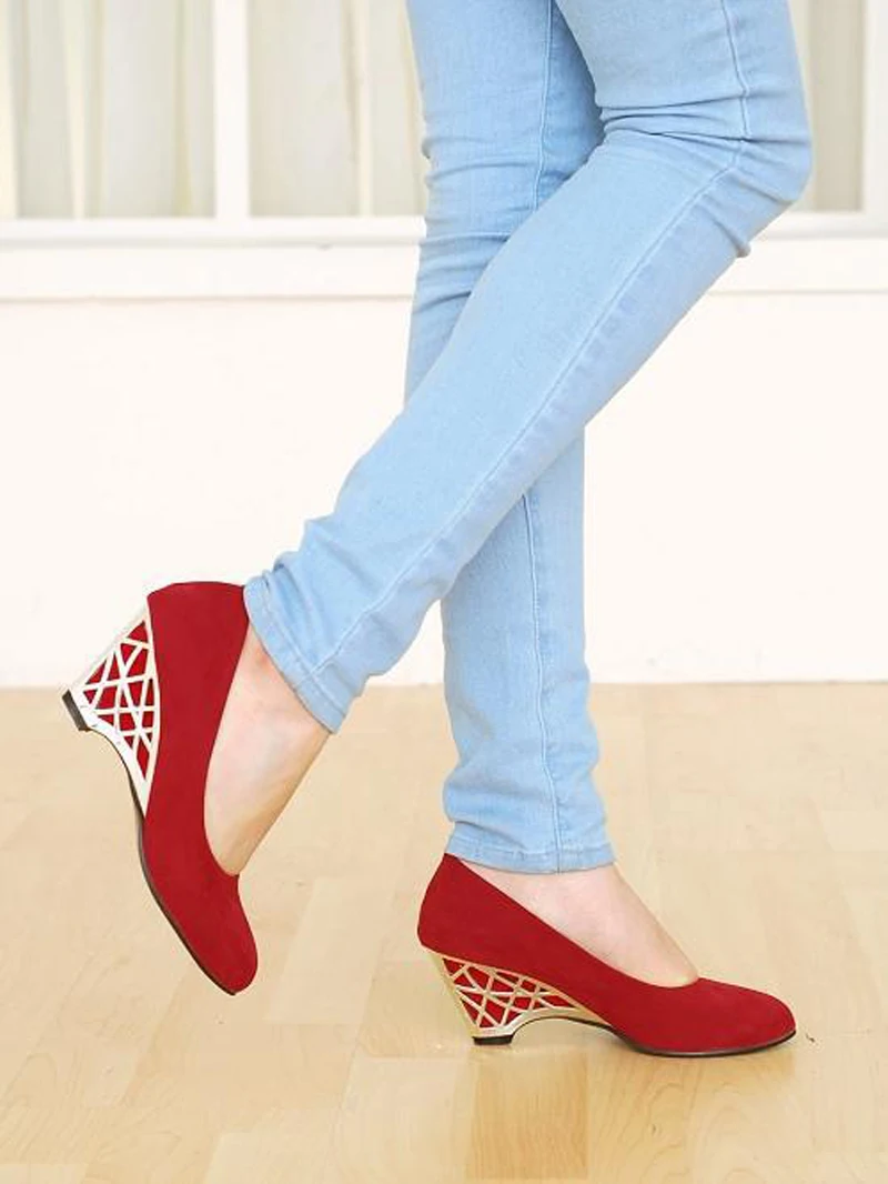 Meotina/Женская обувь; туфли-лодочки на танкетке; женские офисные туфли на высоком каблуке золотистого цвета; красные туфли-лодочки с круглым носком; Осенняя обувь; Цвет фиолетовый; размеры 34-39