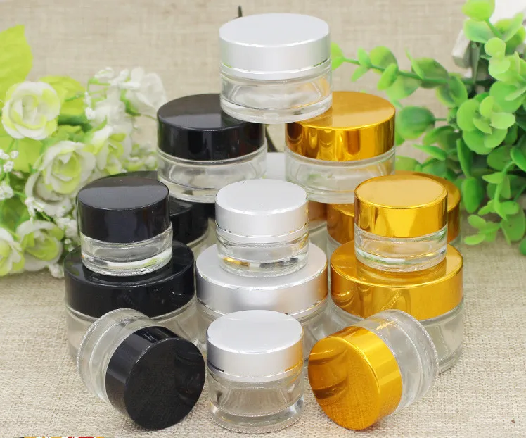 

5pcs Refillable Bottles Travel Face Cream Lotion Cosmetic Container Glass Empty Makeup Jar Pot 5/10/20/30/50g