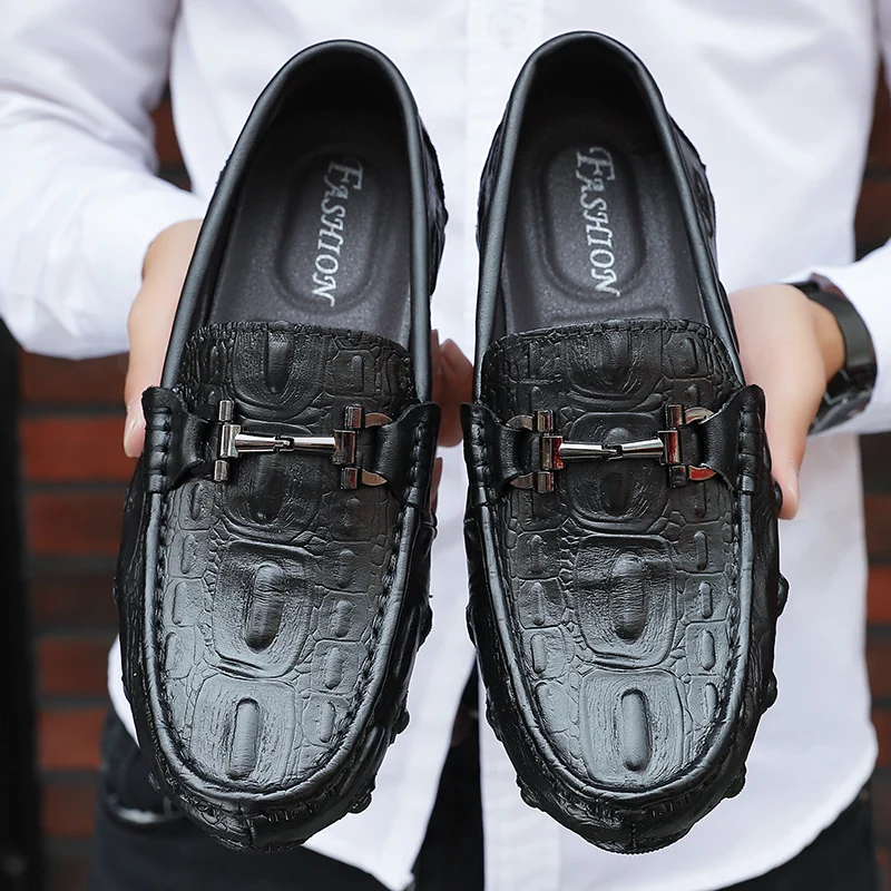 

Leather Driving Shoes Crocodile Grain Italian Mens Shoes Casual Brands Slip On Formal Luxury Shoes Men trend wild Loafers C4