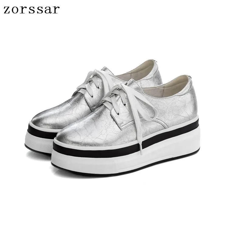 

Zorssar 2019 Autumn Women Flat Platform Shoes Ladies Genuine Leather Shallow Lace up Casual Shoes Flats Moccasins creepers