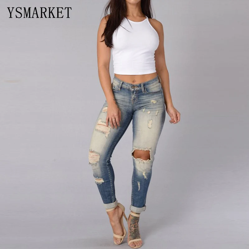 Distressed Boyfriend Hole Ripped Jeans Women Pants Cool