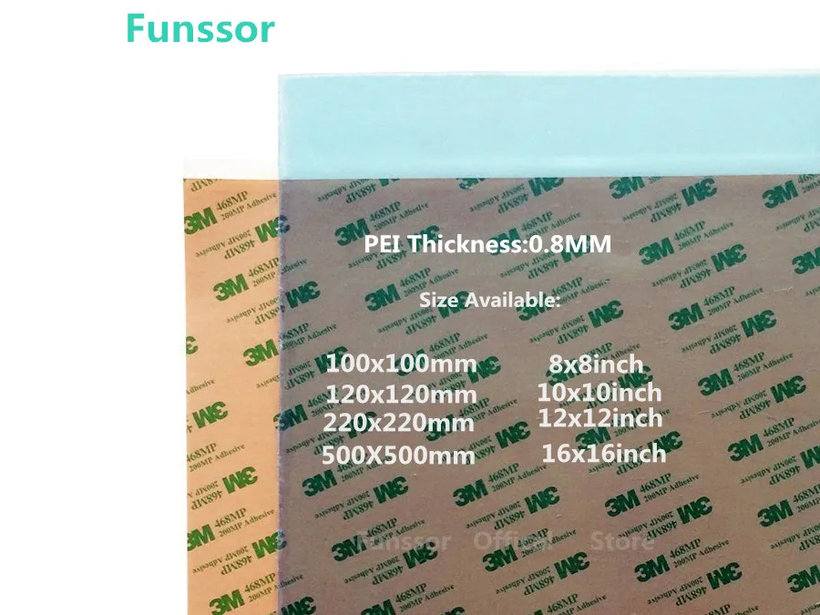 

Funssor 2pcs* 3D Printing PEI Sheet 468MP Adhesive Tape Build Surface Polyetherimide sheet 120mm/8''/220mm/10''/12''/16''/500mm
