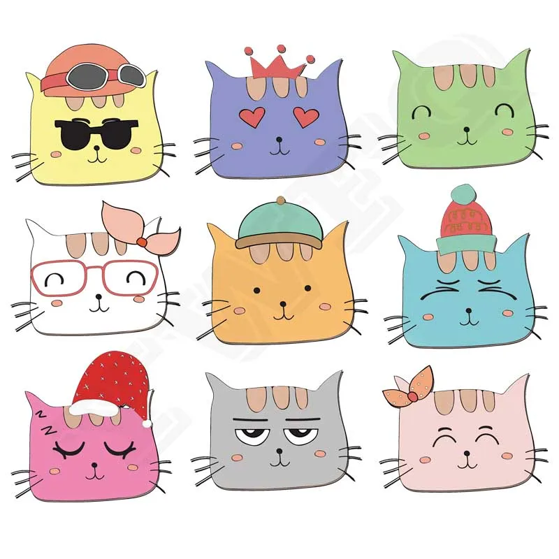 

Colife Cute Cats Patches 9pcs/lot Iron-on Transfers Children T-shirt Jeans DIY Decoration A-level Washable Stickers