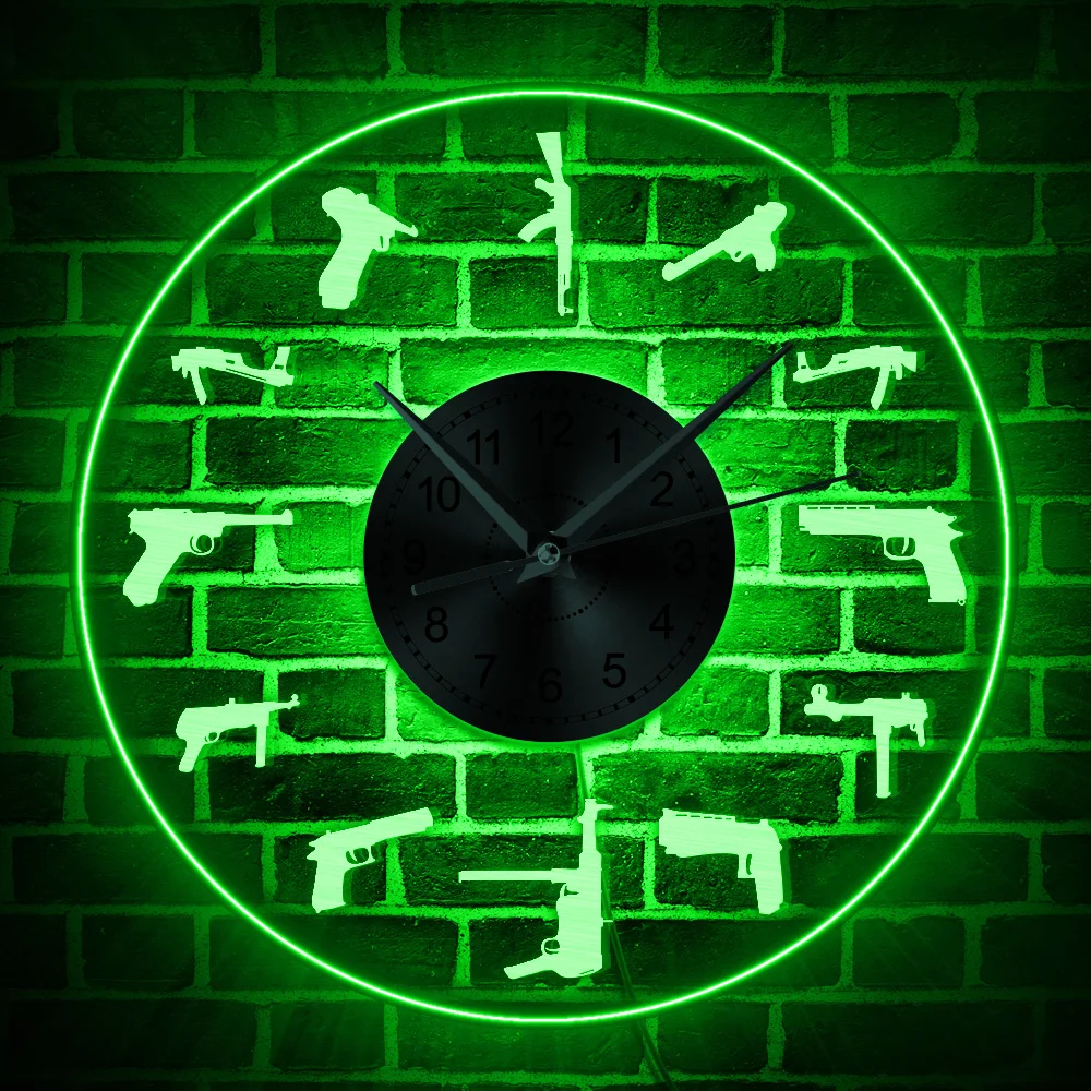 1Piece LED Lighting Color Changing Clock Difference Gun Transparen Wall