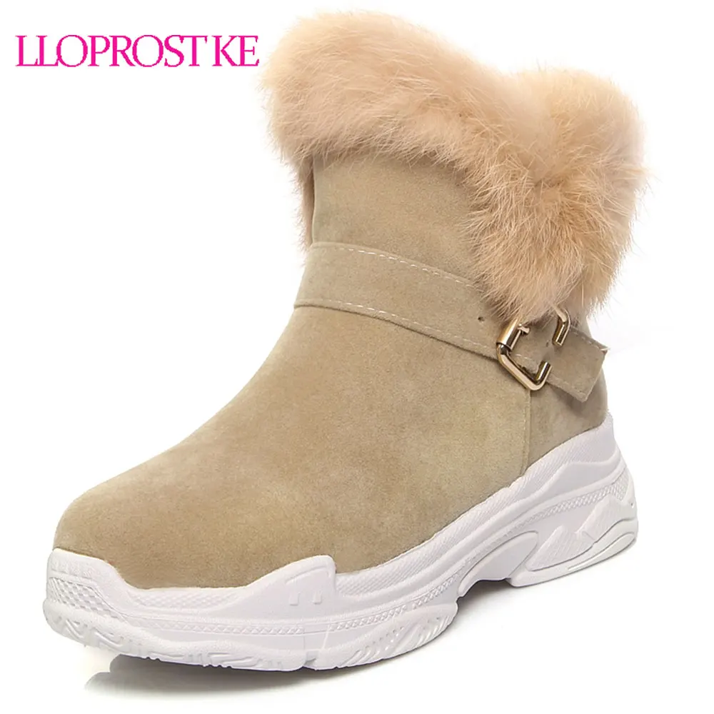 

Lloprost ke Winter Platform Add Fur Ankle Boots Women Shoes Wedge Heel Round Toe Snow Boots Shoes Woman Plus Size 34-43 D354