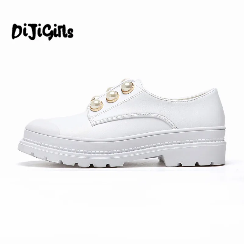 

Oxford women's shoe Pearl metal decoration ladies shoe fashion round toe woman Comfortable casual platform women flats oxford