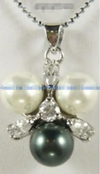 

Hot sale new Style >>>>>White Black South Sea Shell Pearl Crystal Flower Pendant and Necklace