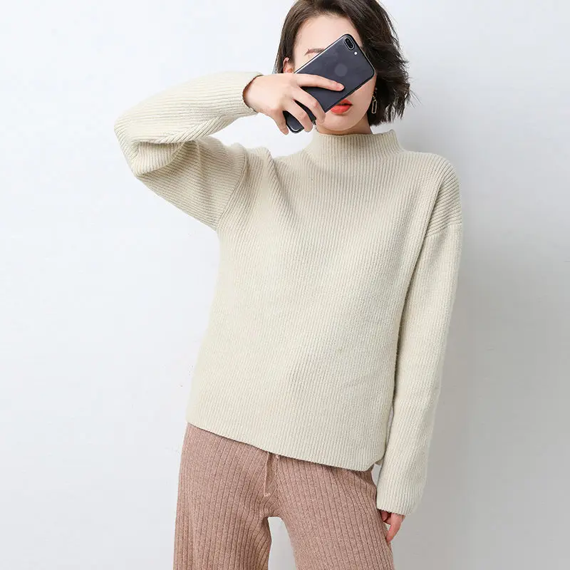 

High Quality Women's Knitted Rib Sweater Pullovers 2019 Autumn Winter Warm Half Turtleneck Fashion Women's Casual Top Pullovers
