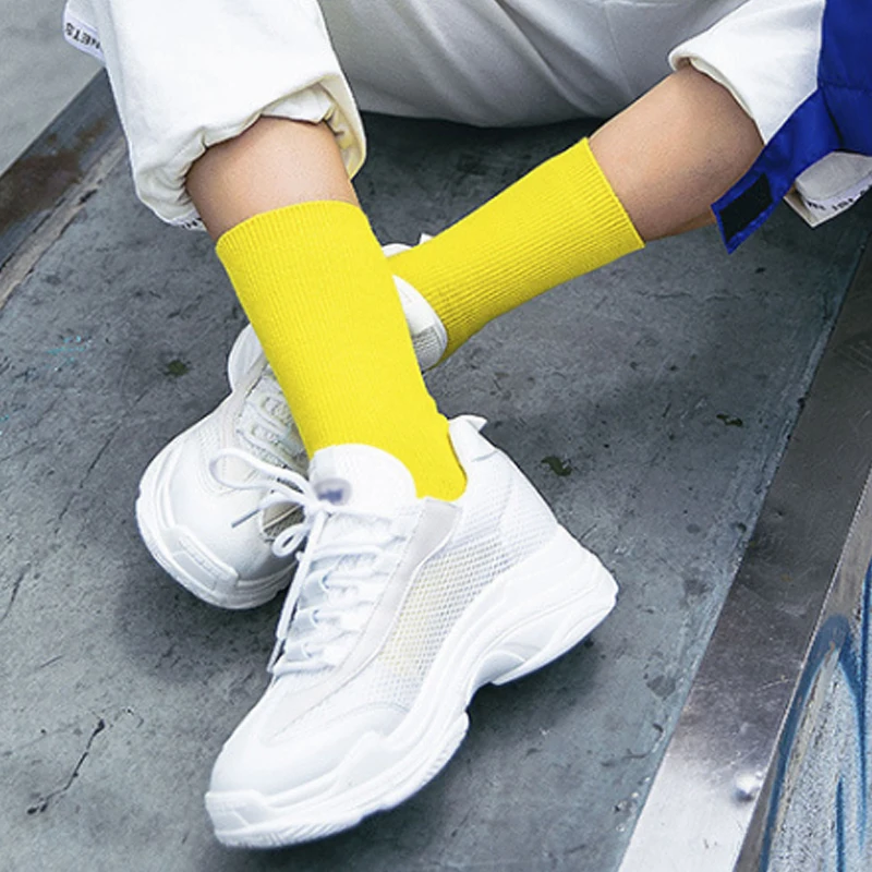 

Fashion Cotton Cute Hot New Hosiery Pile Heap Solid Socks Mid Tube Socks Candy Color Women Kawaii Winter Warm Harajuku