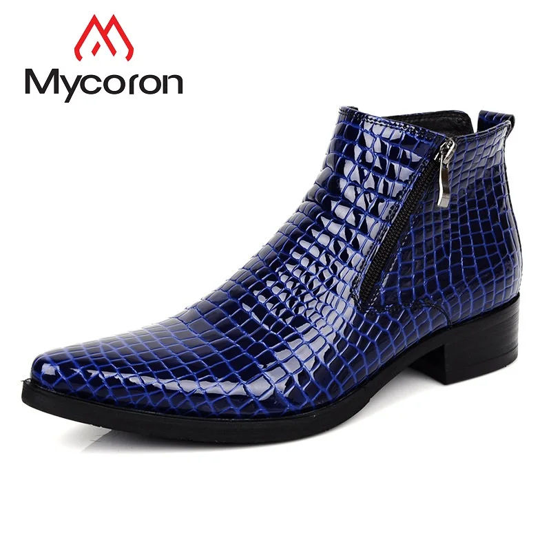 

MYCORON Leather Luxury Fashion Men Ankle Boots New Pattern Lace-Up Top Quality Shoes Style Genuine Men Shoes Bota Masculina