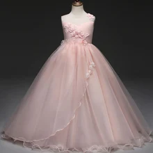 Vestido Da Menina de flor Vestido Longo para o Vestido De Casamento Sólido Rosa Roxo Branco Apliques Vestido de Formatura Vestido Vestido Largo Violeta Boda