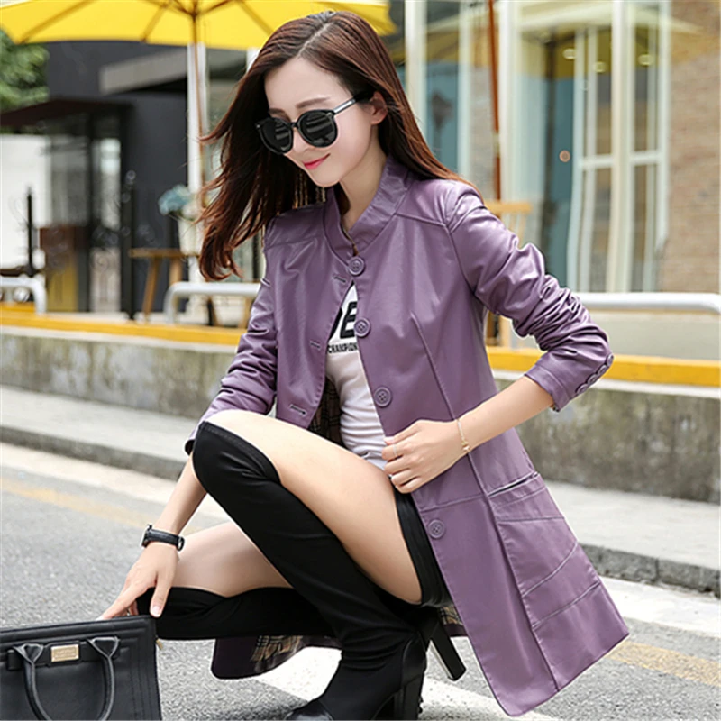 Trinchera La 2019 Mujeres Largo Slim yellow Cuero Terciopelo Ropa Nuevo Otoño Black Y Pu Espesar purple Del Damas Chaqueta De Las Collar Primavera gtTqx