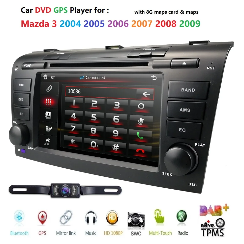 Дешевый Автомобильный dvd плеер с ОС WinCE 6,0 Fit Mazda 3 gps Навигации 2Din руль 800*480 SD радио Bluetooth ТВ DAB + коробка DVB T заднего вида CAM