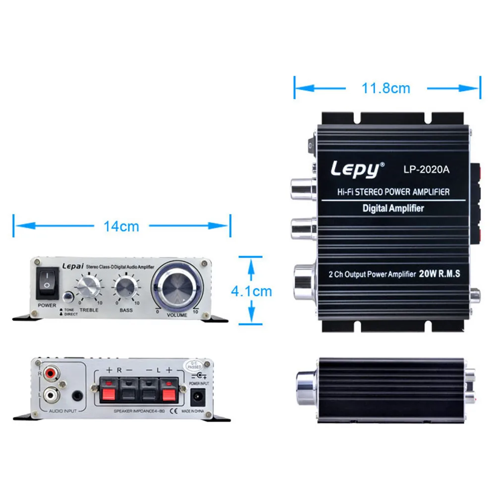 Автомобильный усилитель цифровой высокого качества небольшой усилитель мощности США Стандартный блок питания 3A EU/US/UK штекер черный, серебристый LP-2020A