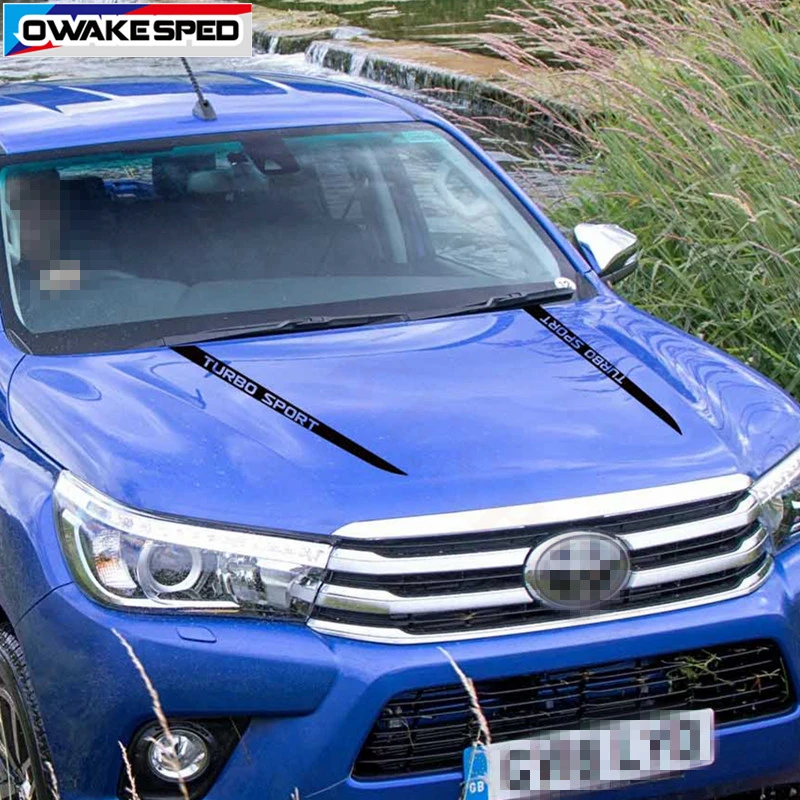 

Turbo Sport Stripes Car Hood Sticker For Toyota Hilux Revo Vigo Rogue Auto Body Engine Cover Decor Decals Accessories 2012-2019