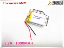 Free shipping 3.7 V 763038 lithium-ion polymer battery 1000 mah vehicle traveling data recorder LED speakers toys