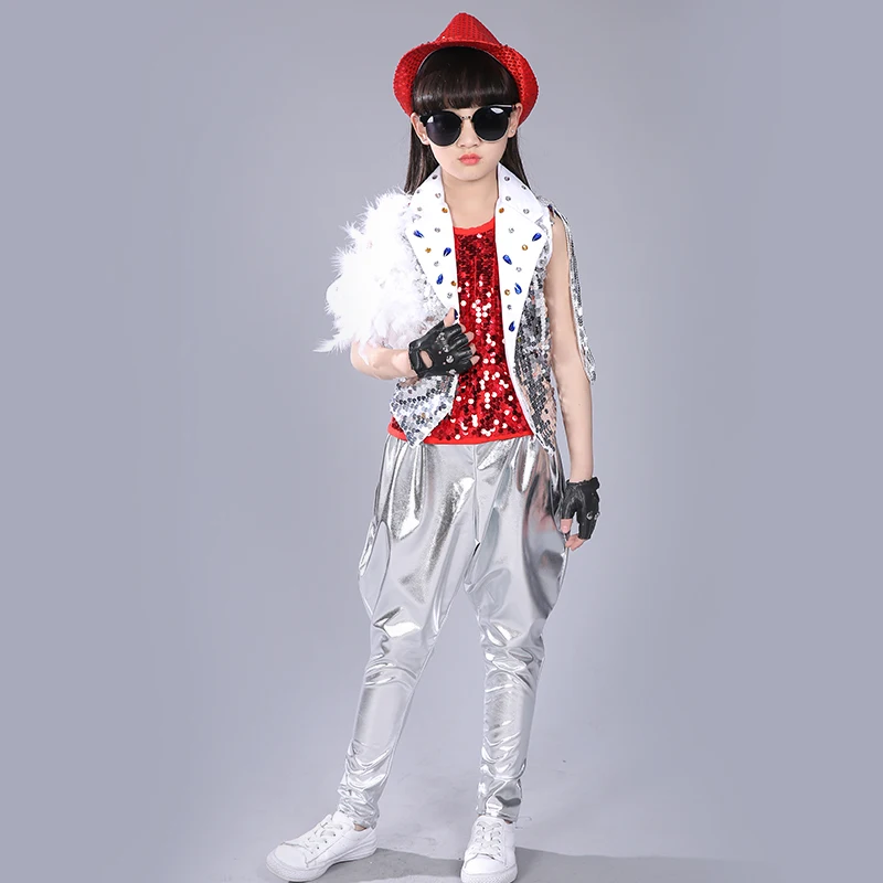 

Sparkly Sequin Jazz Dance Costume Children Girls hip-hop Dance Suit Modern Dance Stage Model Performance Suit