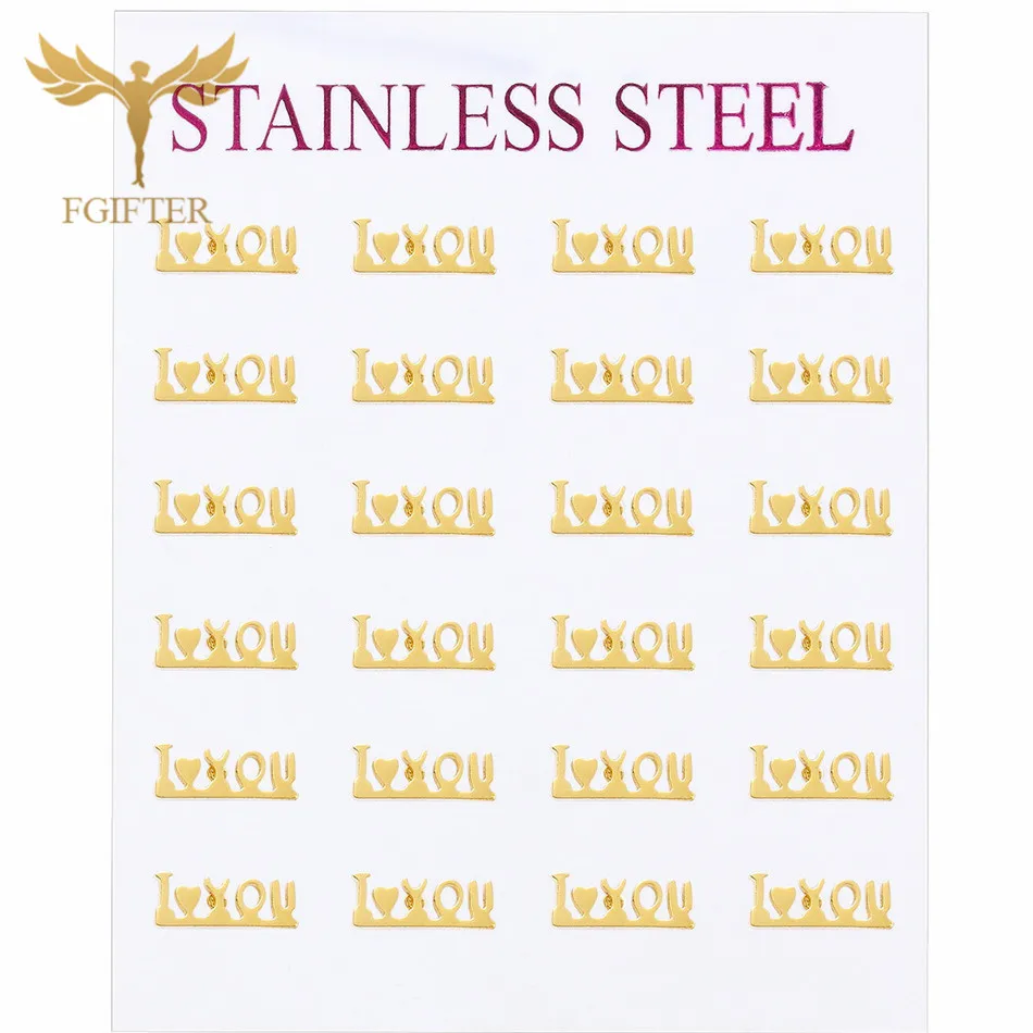 FGifter Romantic Love Word Earrings for Lovers Gold Color Steel Stud Earring Cute Small Studs Lover's Gifts Jewelry | Украшения и
