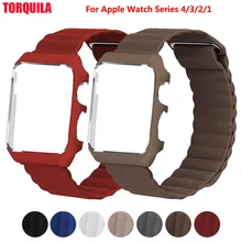 TORQUILA Leather Loop for Apple Watch Series 3/2/1 42mm 38mm Magnetic Bracelet Replacement Band With Metal Rubber Frame Case