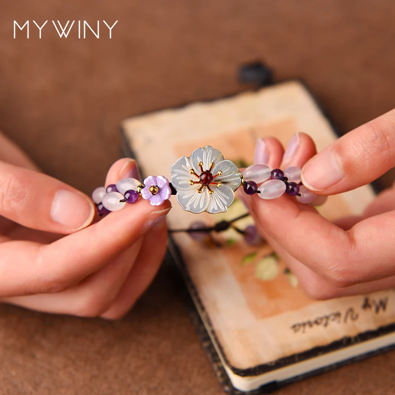 MYWINY этнический экзотический браслет в виде ракушек, натуральный браслет с кристаллами и бусинами, Винтажные Ювелирные изделия с цветами, классический браслет