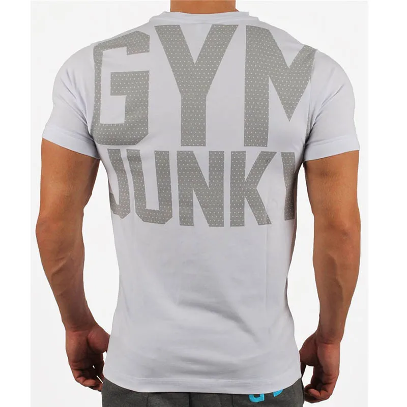 Men Running Cotton print t shirt Gym Fitness Workout Training Short sleeve T-shirts Male Tee Tops Man Clothing Gym clothes