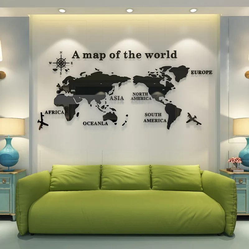 World Map DIY 3D Acrylic Wall Stickers for Living Room Educational