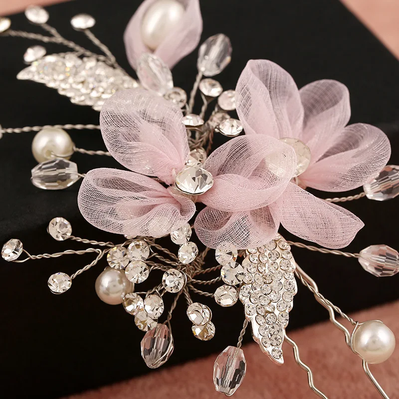 Заколки для волос розовые кружевные цветы свадебные шпильки для волос аксессуары ювелирные изделия ручной работы из жемчуга винтажные Кристальные расчески для волос