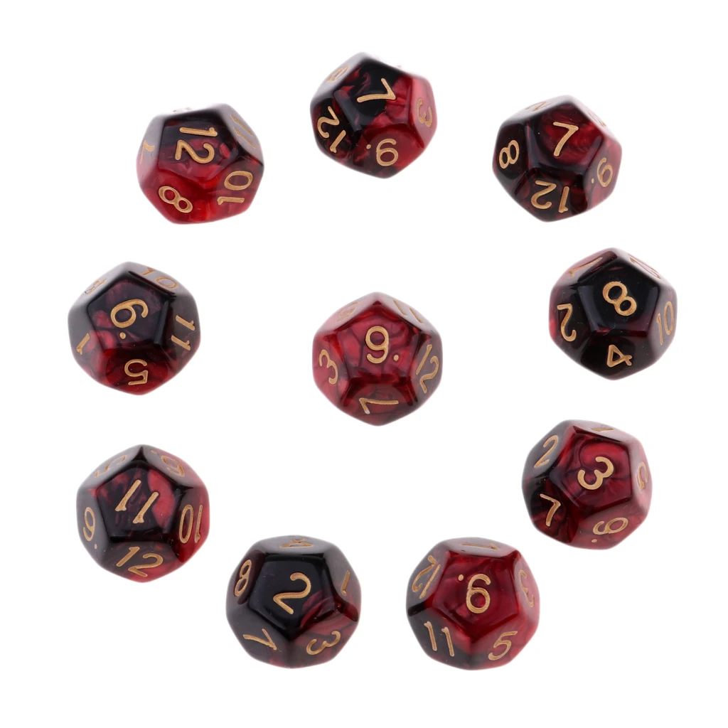 Pack of 10 Multi-sided Dice Polyhedron Dice Set D12 for D&D / TRPG Tabletop Game Role Playing Dices