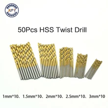 

50PCS 1/1.5/2/2.5/3mm Titanium Coated HSS High Speed Steel Drill Bit Set Titanium for Wood Plastic Twist Drill Bit Set
