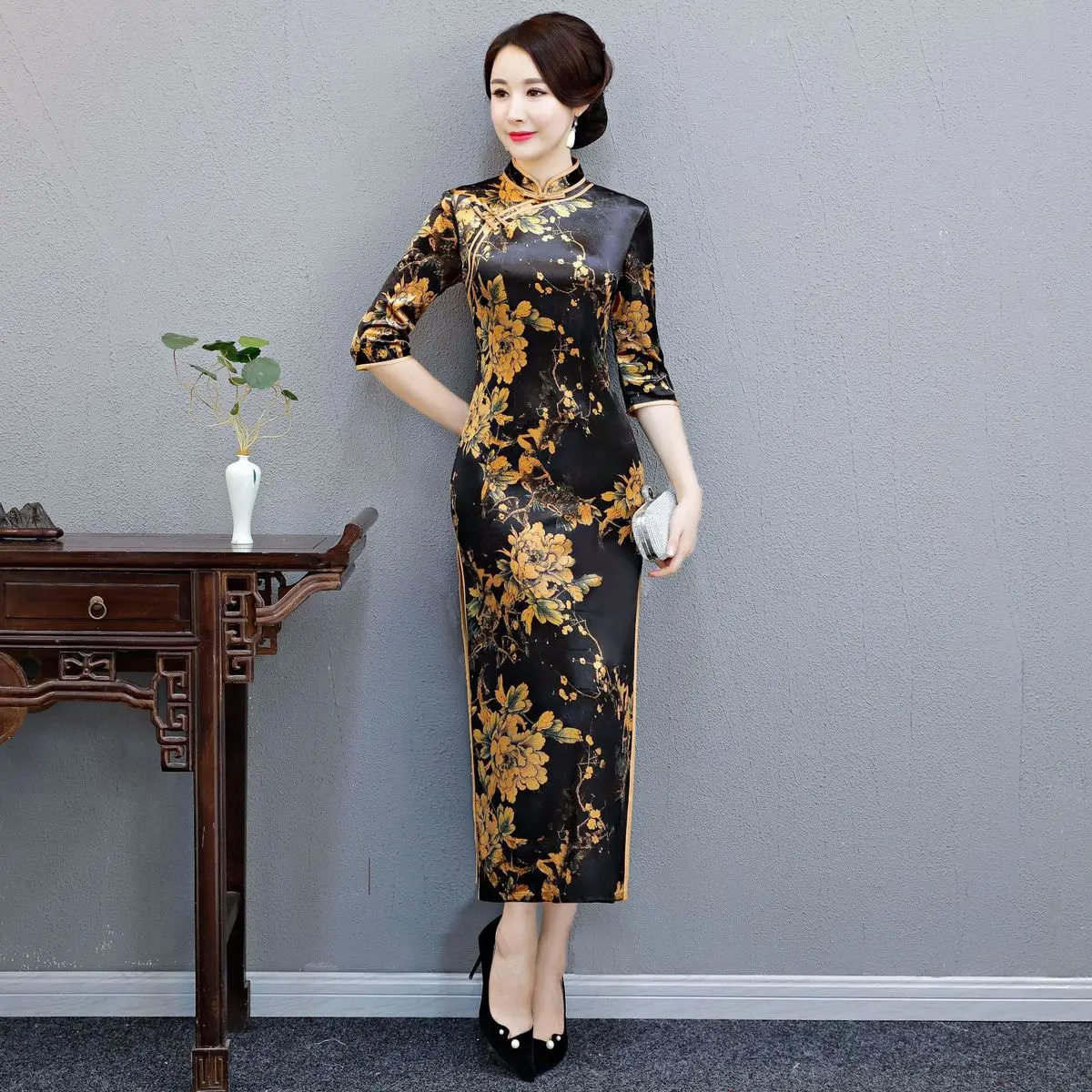 Традиционные китайские Вечерние платья Длинные Qipao Китай бархат зимний чеонгам свадебное платье плюс размер Chipao стиль Chinois Femme - Цвет: 4