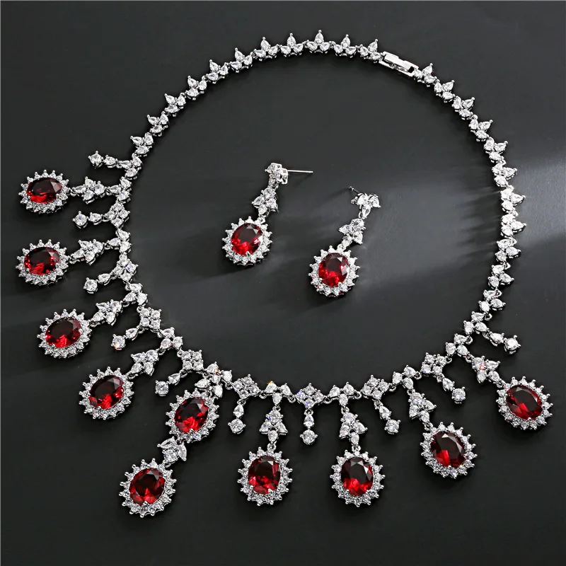

High Quality Cubic Zirconia Round Design Necklace And Earrings Luxury Set Wedding For Women Jewelry