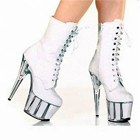 LAIJIANJINXIA/новая весенняя пикантная обувь на платформе с высоким каблуком 15 см вечерние туфли обувь для танцев на шесте ботильоны танцевальная обувь - Цвет: Белый
