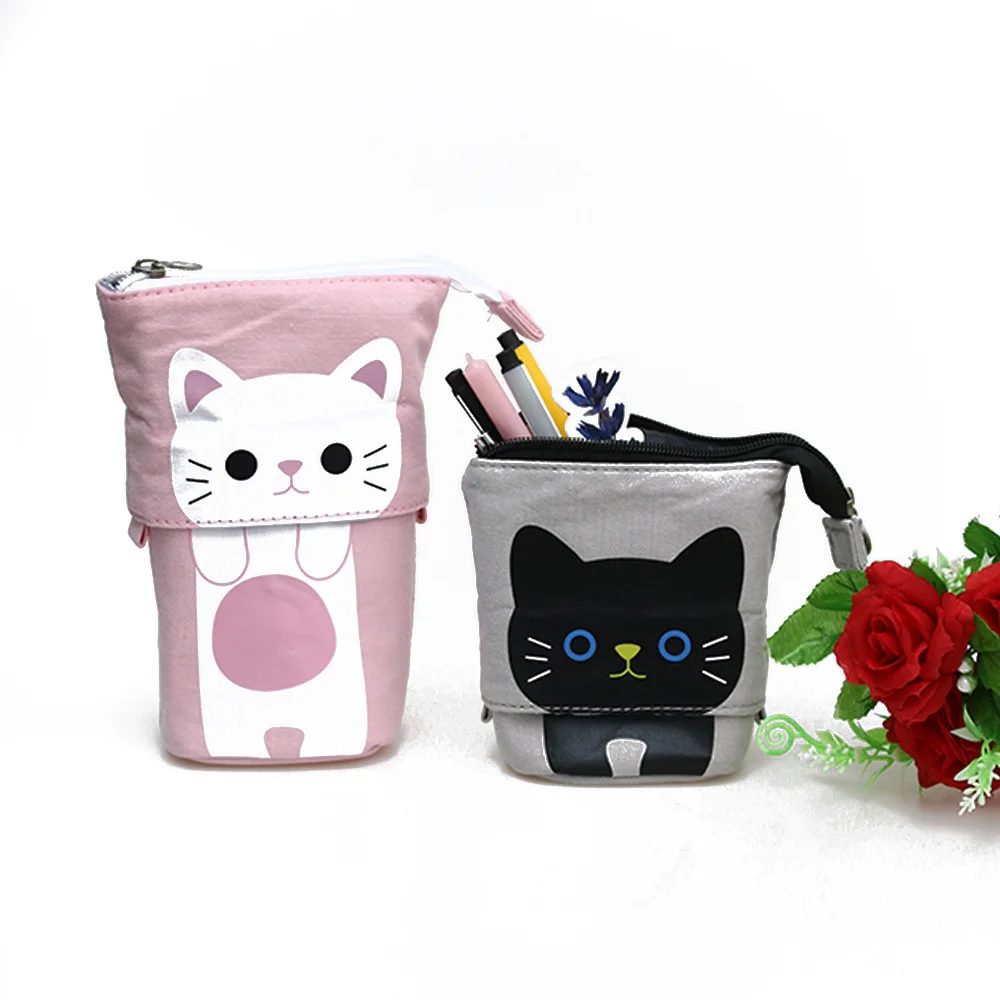 1 шт./компл. модный милый Портативный Гибкий пенал на молнии кошка коробка для карандашей для мальчиков и девочек школьные подарки