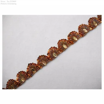 

Free Shipping 1Yard x Handmade Brown Sequined Beaded Stoned Lace Trimmings for Costume,Dance Dresses,DIY Crafts & Garments PBT4E